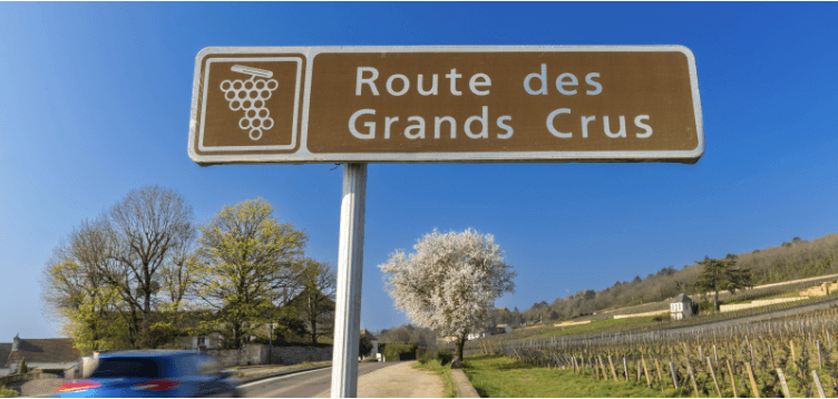 vin hospices de beaune : panneau route des grands crus